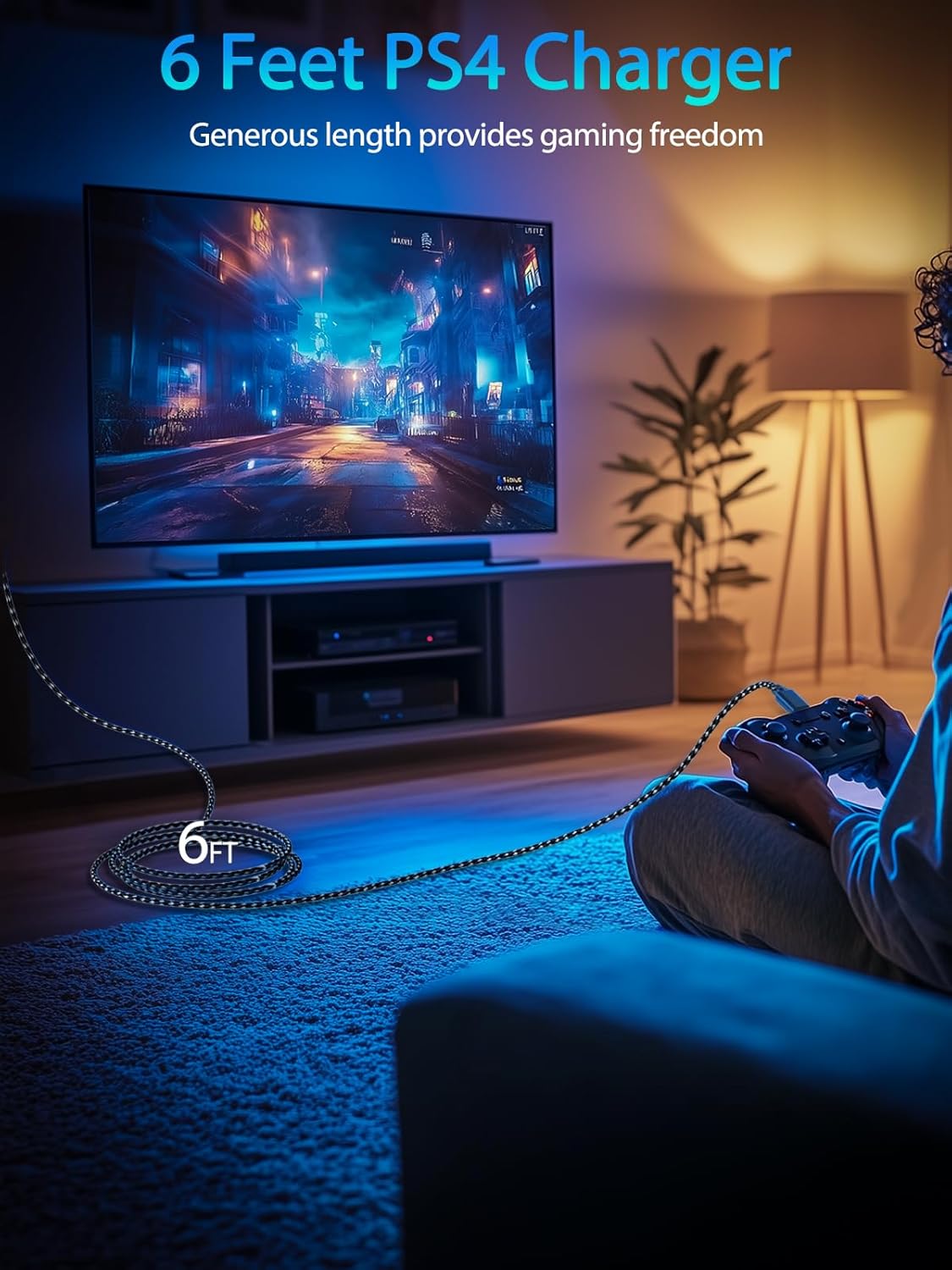 PS4 Controller Charger Cable 3-Pack 6FT for Xbox One Controller Dualshock 4,PS4 Charging Cord,Nylon Braided Micro USB Data Sync Cable for PlayStation 4 PS Slim Pro,Charge and Play Wire 6 ft